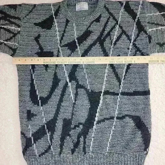 80s Vintage Womens L Geometric Crew Neck Sweater College Point Abstract Retro - Picture 10 of 14